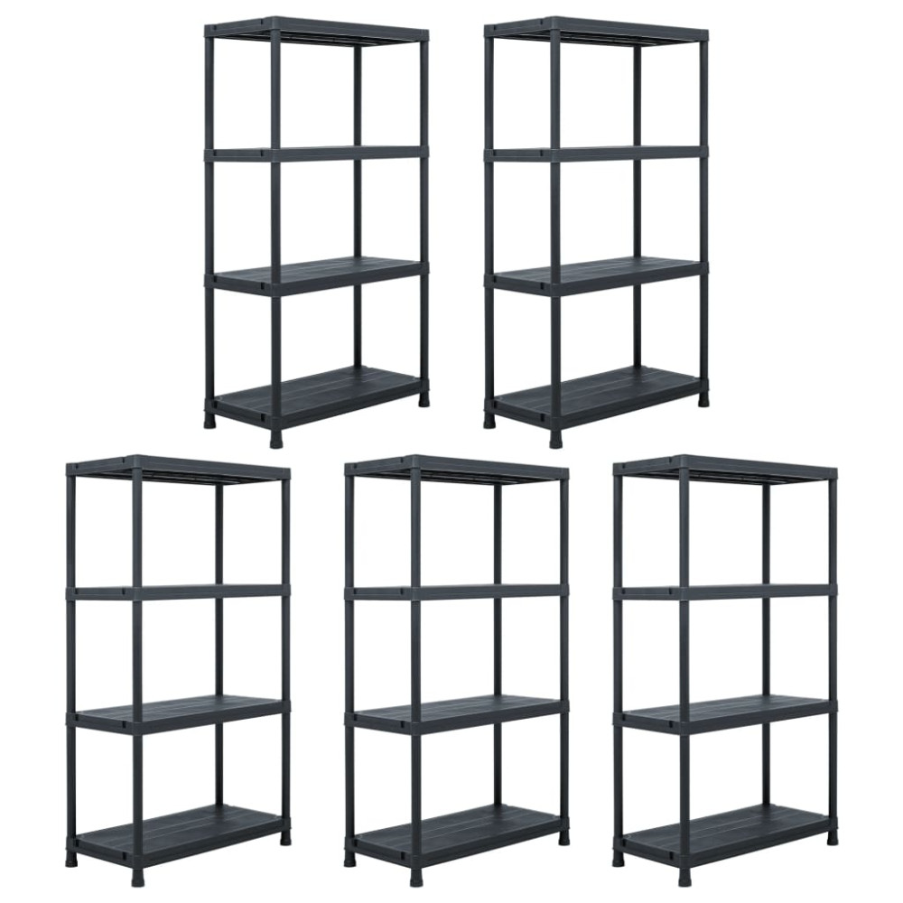Produktbild för Förvaringshyllor 5 st svart 60x30x138 cm plast