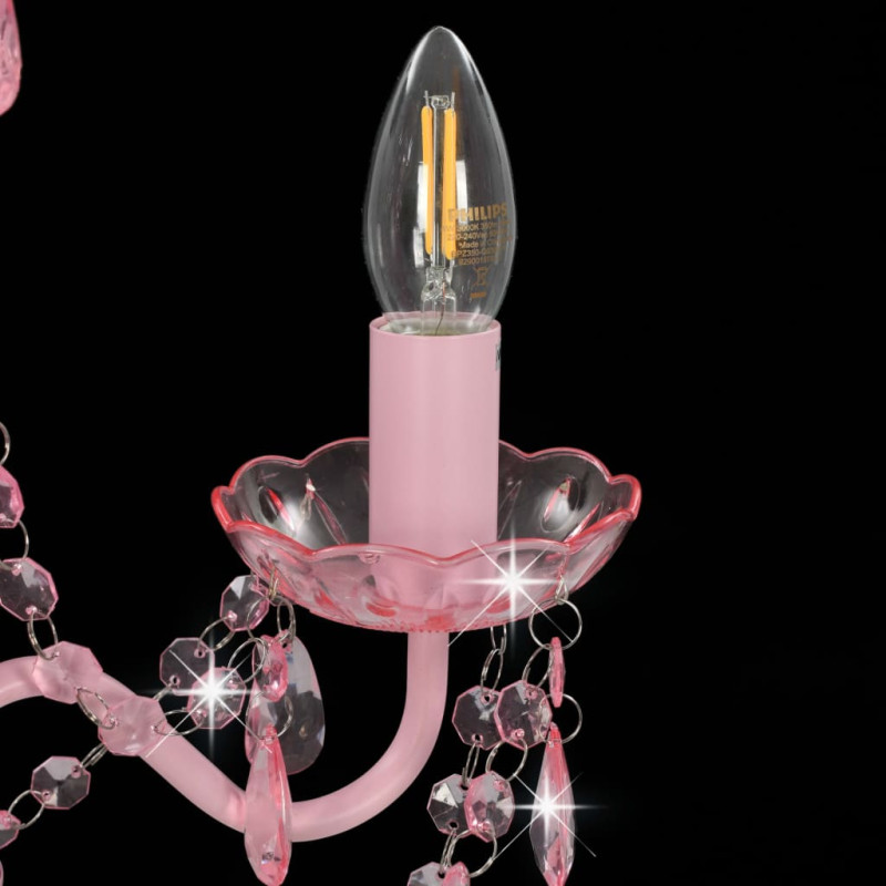 Produktbild för Takkrona med pärlor rosa rund 3 x E14