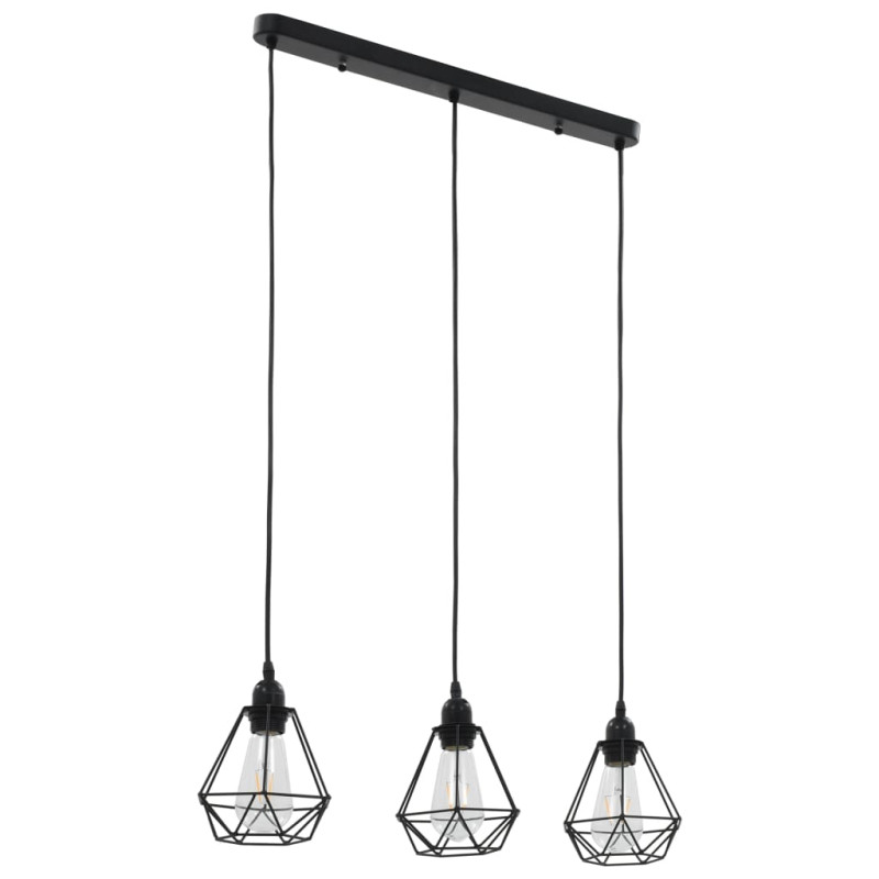 Produktbild för Taklampa med diamantdesign svart 3 x E27-lampa