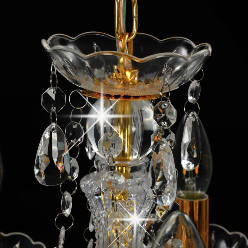 Produktbild för Takkrona med kristallpärlor guld rund 5 x E14