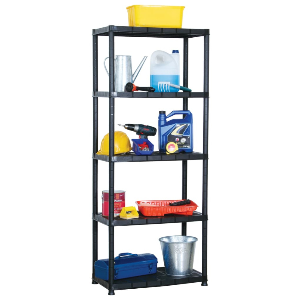 Produktbild för Förvaringshylla 5 hyllor svart 71x38x170 cm plast