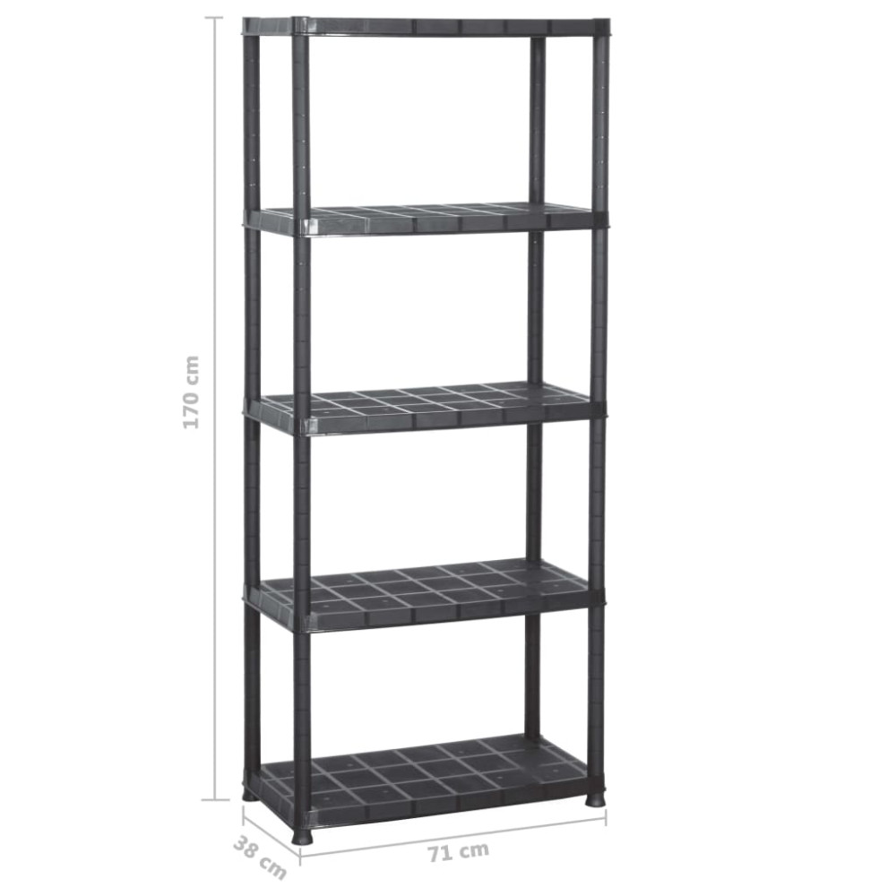 Produktbild för Förvaringshylla 5 hyllor svart 71x38x170 cm plast