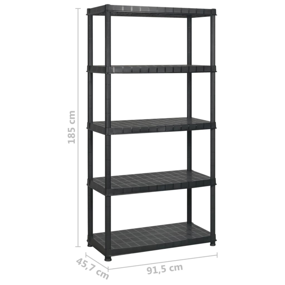Produktbild för Förvaringshylla 5 hyllor svart 183x45,7x185 cm plast