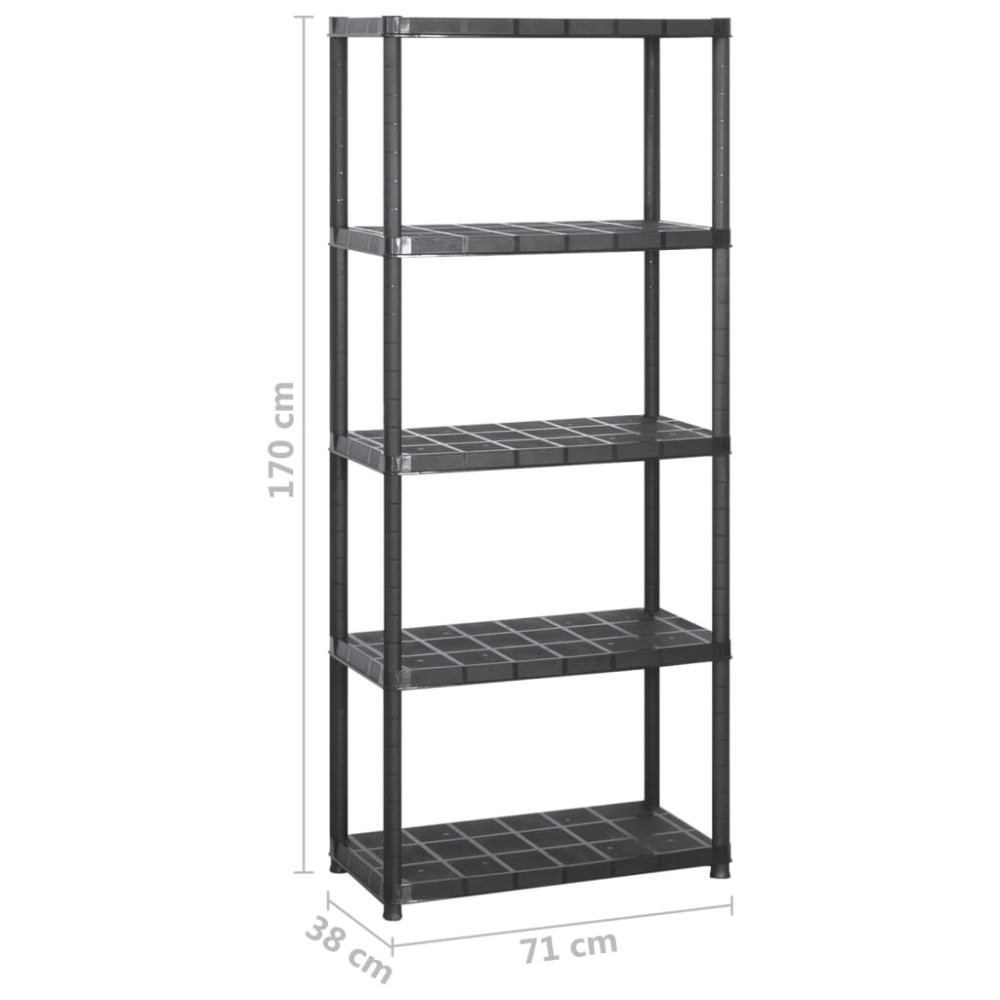 Produktbild för Förvaringshylla 5 hyllor svart 142x38x170 cm plast