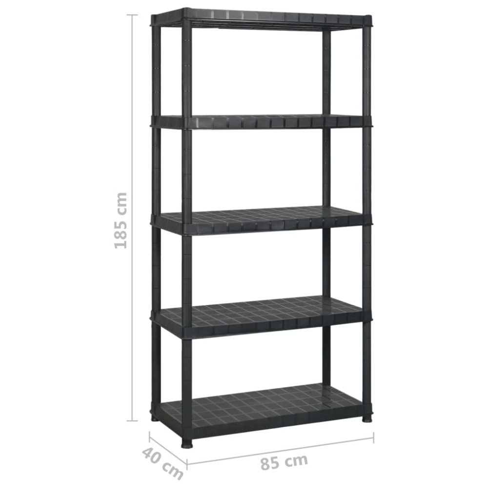 Produktbild för Förvaringshylla 5 hyllor svart 255x40x185 cm plast