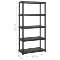 Produktbild för Förvaringshylla 5 hyllor svart 255x40x185 cm plast