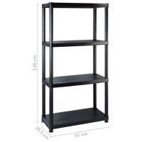 Produktbild för Förvaringshylla 4 hyllor svart 122x30,5x130 cm plast