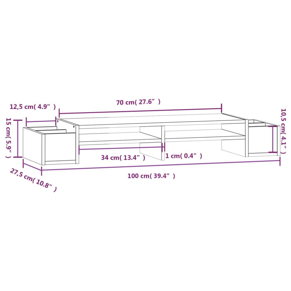 Produktbild för Skärmställ 100x27,5x15 cm massiv furu