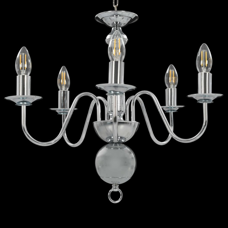Produktbild för Takkrona silver 5 x E14-glödlampor