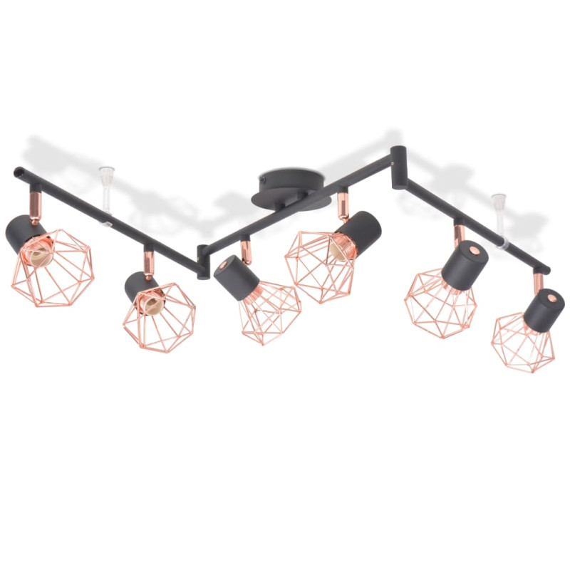 Produktbild för Taklampa med 6 spotlights E14 svart och koppar