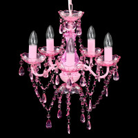 Produktbild för Takkrona med kristaller 5 glödlampor rosa