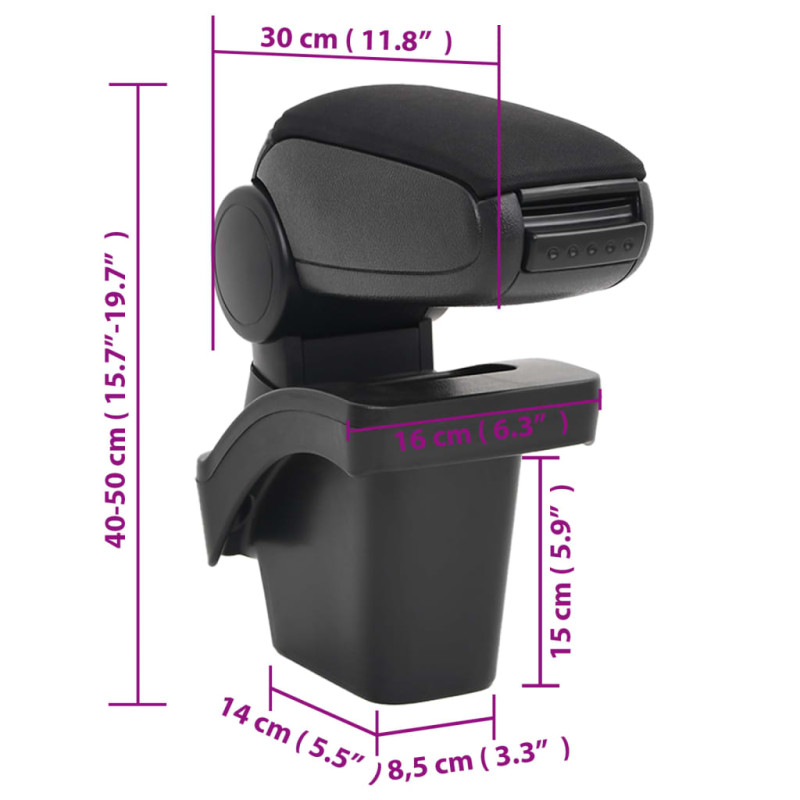 Produktbild för Armstöd till bil svart 16x30x(40-50) cm ABS