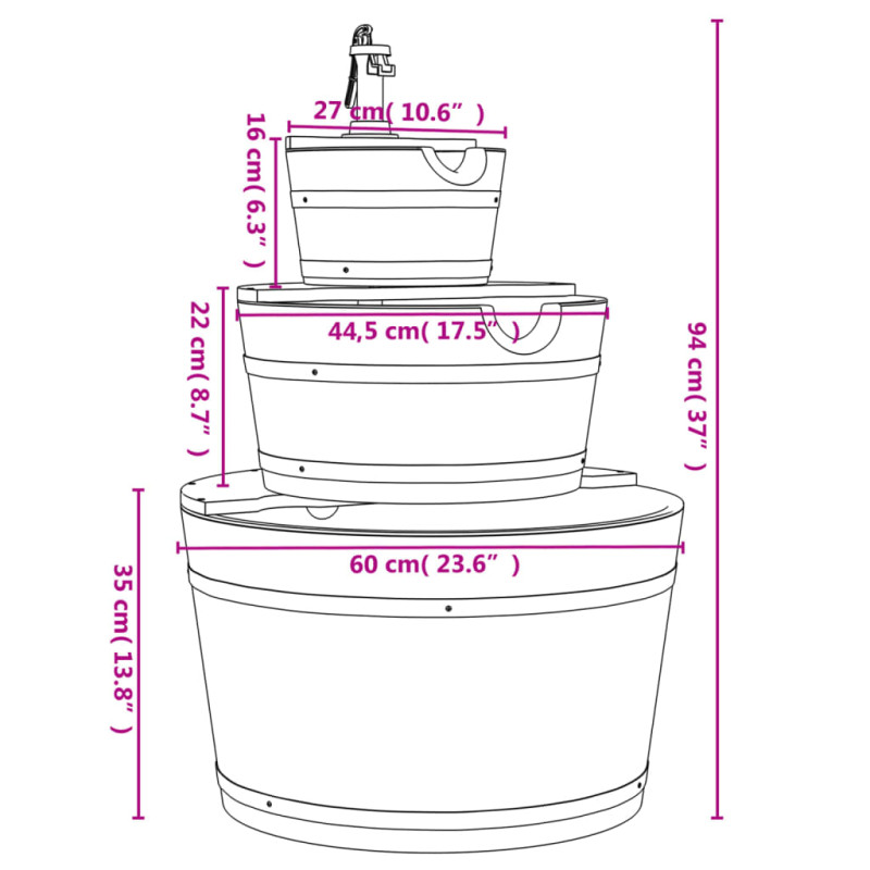Produktbild för Vattenfontän med pump 60x60x94 cm massivt granträ
