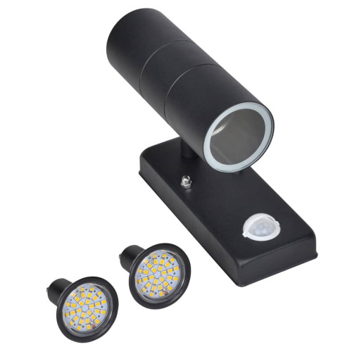 vidaXL LED Vägglampa rostfritt stål cylinderformad svart med sensor