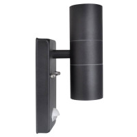 Produktbild för LED Vägglampa rostfritt stål cylinderformad svart med sensor