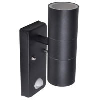 Produktbild för LED Vägglampa rostfritt stål cylinderformad svart med sensor