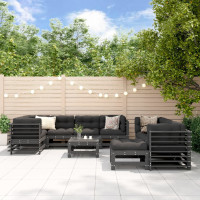 Produktbild för Loungegrupp för trädgården med dynor 10 delar grå massivt trä