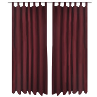 Produktbild för 2-pack gardiner med öglor i vinröd microsatin 140 x 175 cm