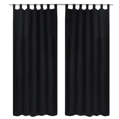 vidaXL 2-pack gardiner med öglor i svart microsatin 140 x 175 cm