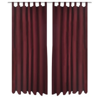 Produktbild för 2-pack gardiner med öglor i vinröd microsatin 140 x 225 cm