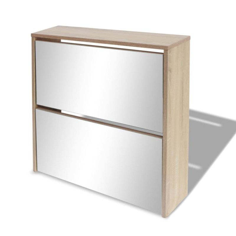 Produktbild för Skoskåp med 2 lådor och spegel 63x17x67 cm ek