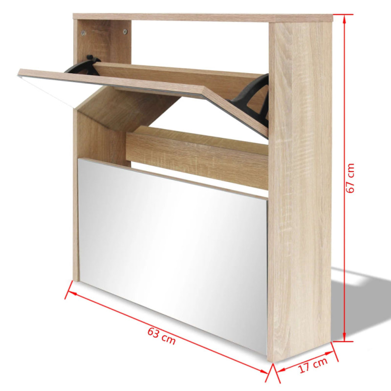 Produktbild för Skoskåp med 2 lådor och spegel 63x17x67 cm ek