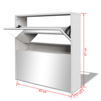 Produktbild för Skoskåp med 2 lådor och spegel vit 63x17x67 cm