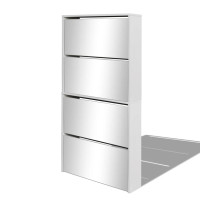 Produktbild för Skoskåp med 4 lådor och spegel vit 63x17x134 cm