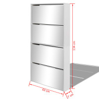 Produktbild för Skoskåp med 4 lådor och spegel vit 63x17x134 cm