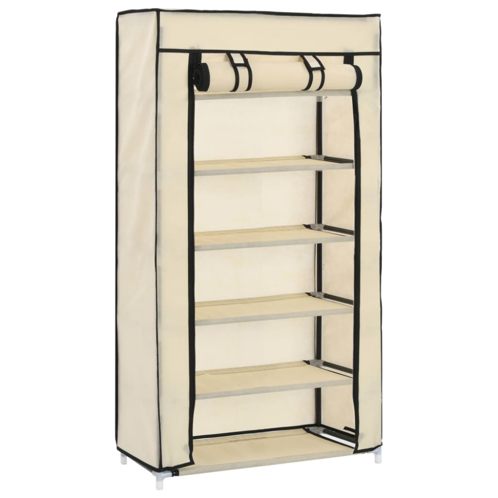 Produktbild för Skoförvaring med överdrag gräddvit 58x28x106 cm tyg