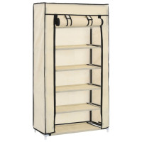 Produktbild för Skoförvaring med överdrag gräddvit 58x28x106 cm tyg
