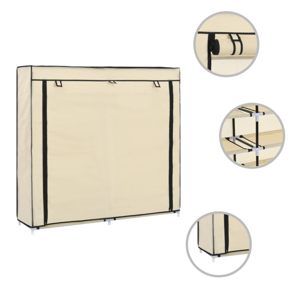 Produktbild för Skoförvaring med överdrag gräddvit 115x28x110 cm tyg