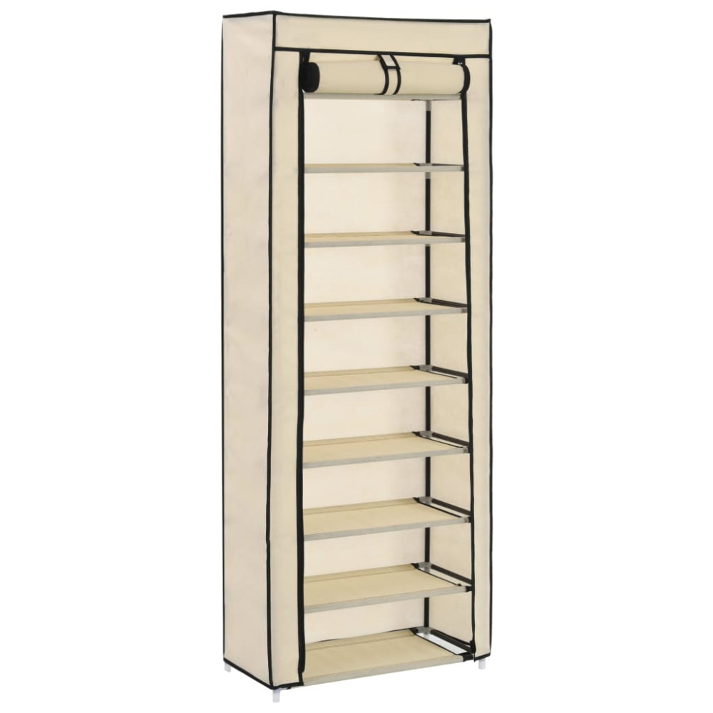 Produktbild för Skoförvaring med överdrag gräddvit 57x29x162 cm tyg