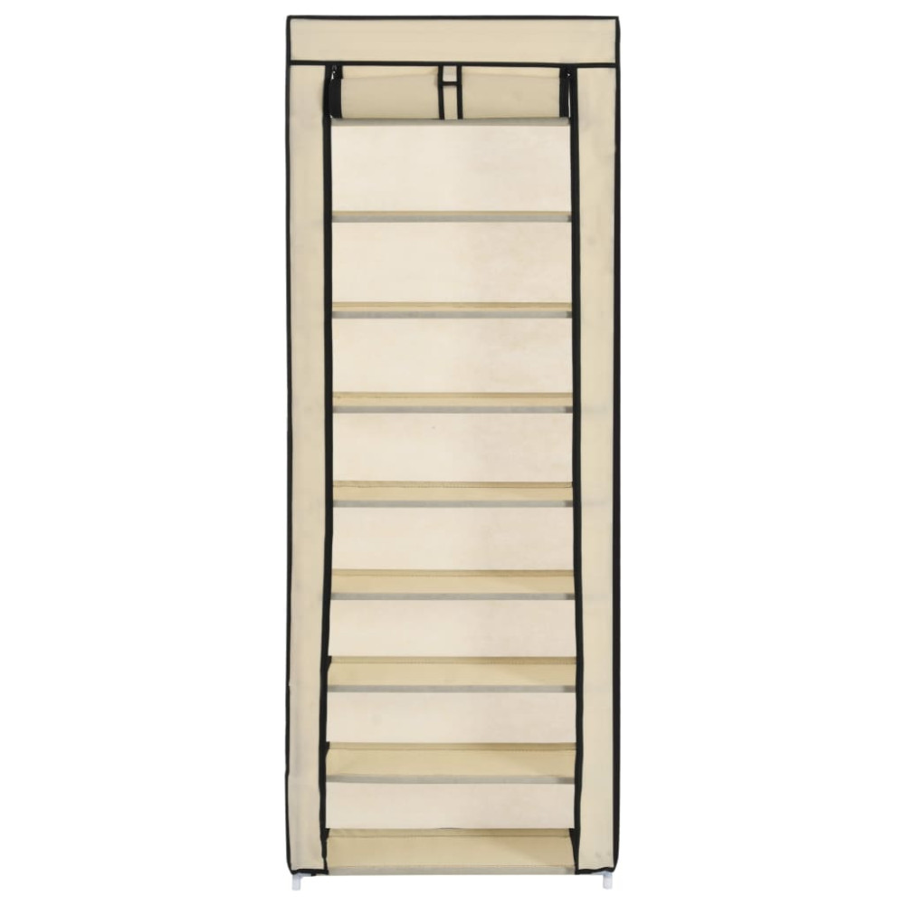 Produktbild för Skoförvaring med överdrag gräddvit 57x29x162 cm tyg