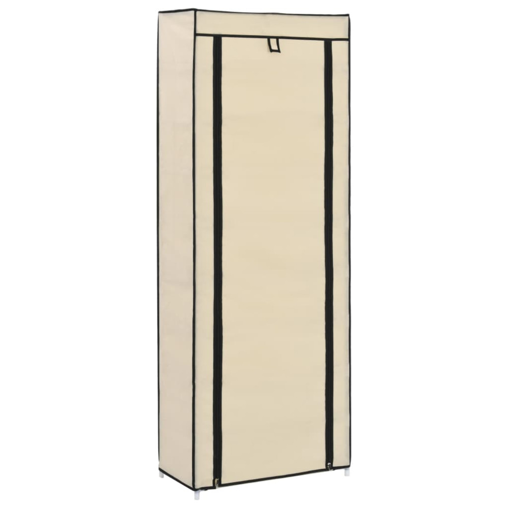 Produktbild för Skoförvaring med överdrag gräddvit 57x29x162 cm tyg