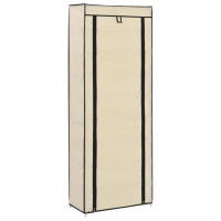 Produktbild för Skoförvaring med överdrag gräddvit 57x29x162 cm tyg