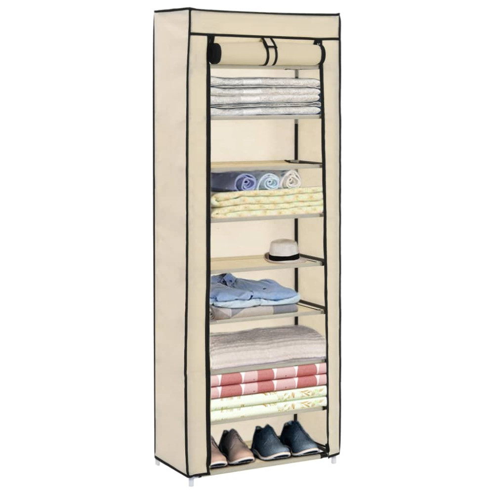 Produktbild för Skoförvaring med överdrag gräddvit 57x29x162 cm tyg