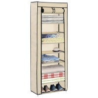Produktbild för Skoförvaring med överdrag gräddvit 57x29x162 cm tyg