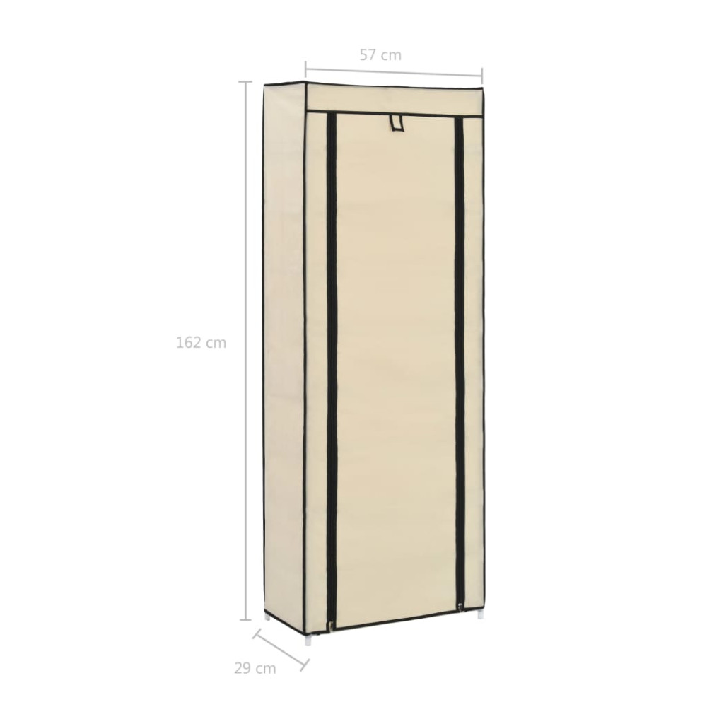 Produktbild för Skoförvaring med överdrag gräddvit 57x29x162 cm tyg