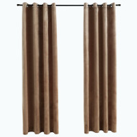 Produktbild för Mörkläggningsgardiner med ringar 2 st beige sammet 140x225 cm