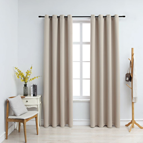 vidaXL Mörkläggningsgardiner med metallringar 2 st beige 140x225 cm