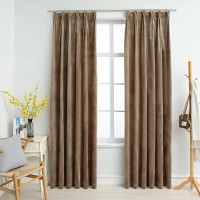 Produktbild för Mörkläggningsgardiner 2 st m. krokar sammet beige 140x175 cm