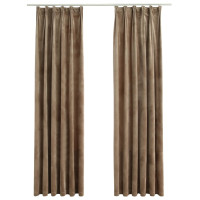 Produktbild för Mörkläggningsgardiner 2 st m. krokar sammet beige 140x175 cm