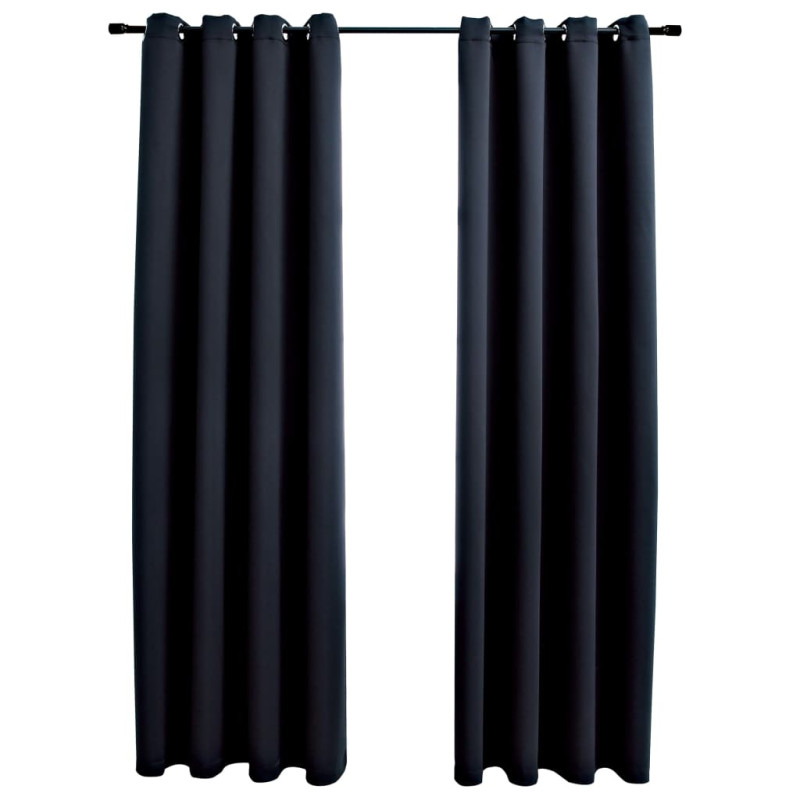 Produktbild för Mörkläggningsgardiner med metallringar 2 st svart 140x225 cm