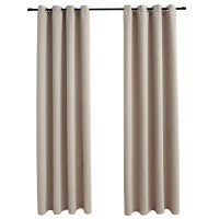 Produktbild för Mörkläggningsgardiner med metallringar 2 st beige 140x175 cm