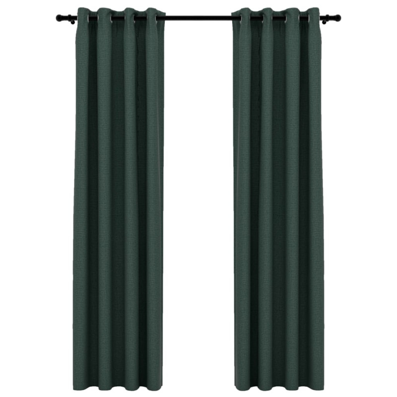 Produktbild för Mörkläggningsgardin med öljetter linnelook 2 st grön 140x225cm