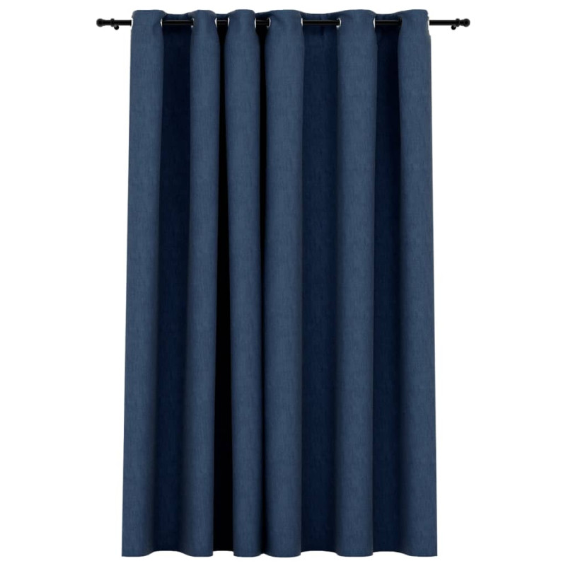 Produktbild för Mörkläggningsgardin med öljetter linnelook blå 290x245cm