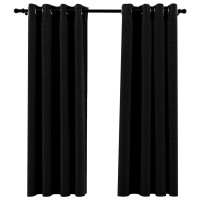 Produktbild för Mörkläggningsgardin med öljetter linnelook 2 st svart 140x175cm