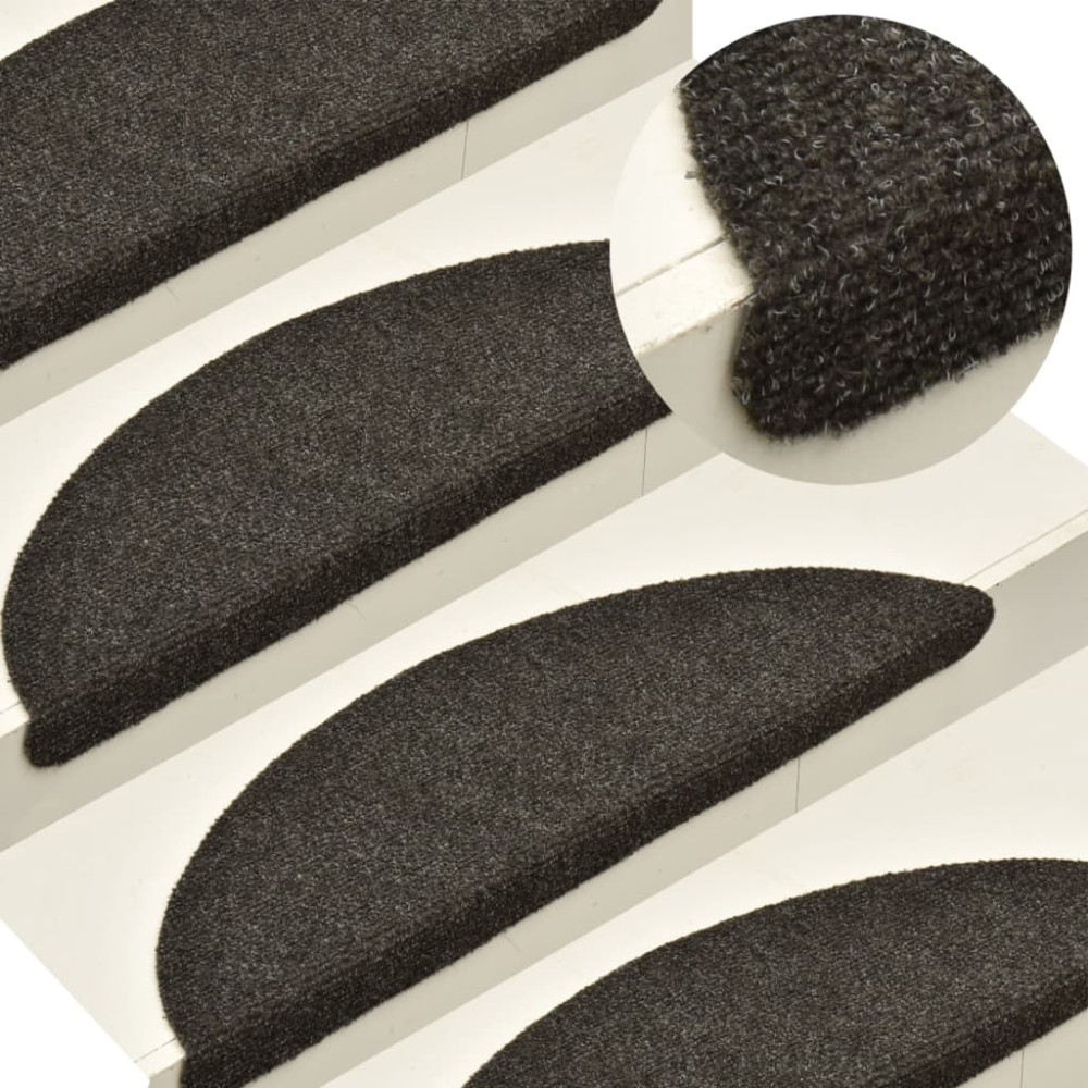 Produktbild för Trappmattor självhäftande 5 st 56x17x3 cm antracit halvrunda