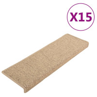 Produktbild för Trappstegsmattor självhäftande sisal 15 st 65x21x4 cm sand